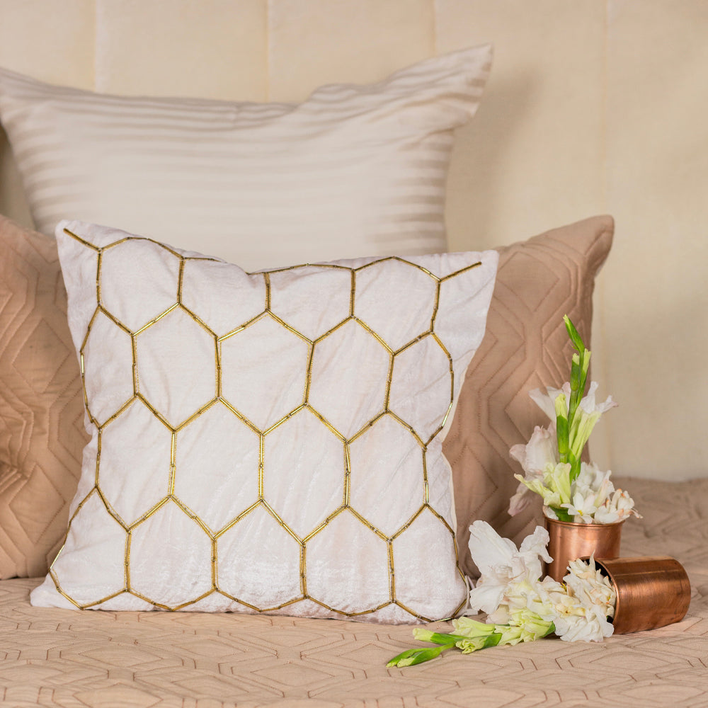 White Velvet Hexagon Cushion Cover