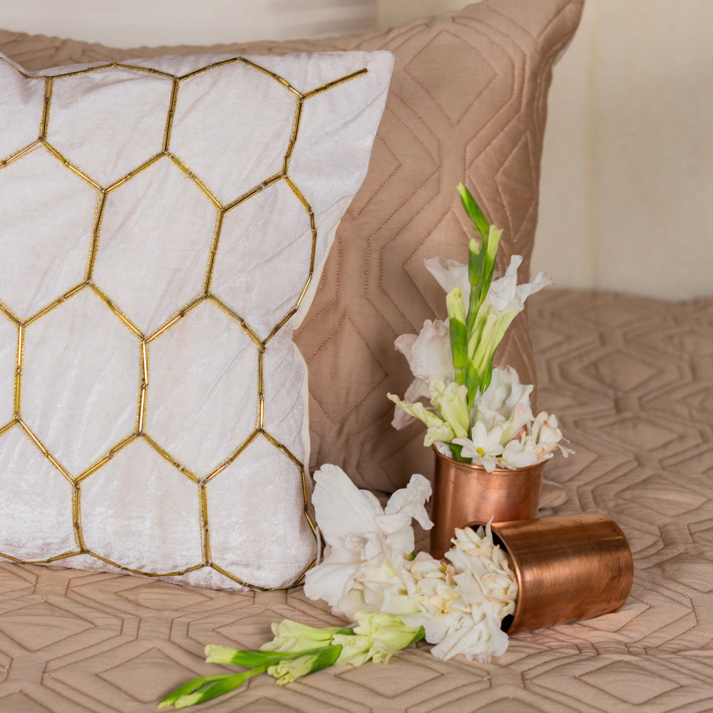 White Velvet Hexagon Cushion Cover