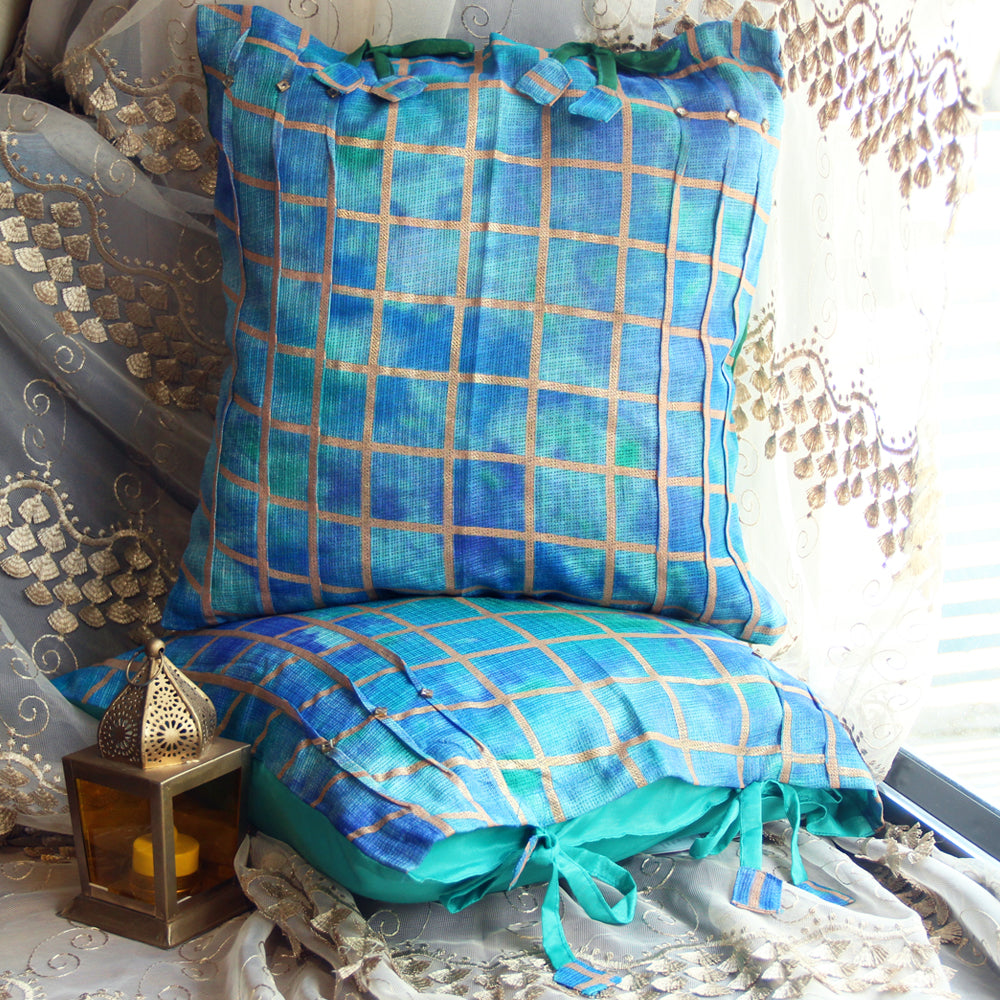 Blue kota cotton cushion cover