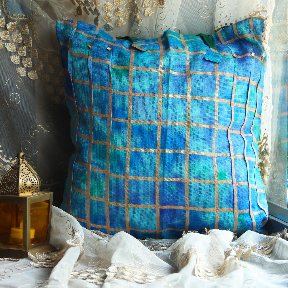 Blue kota cotton cushion cover