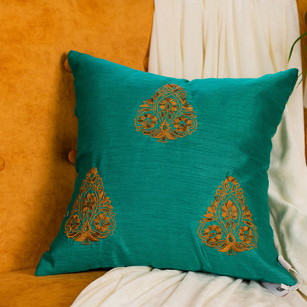Deep Green Embroidered Cushion Cover