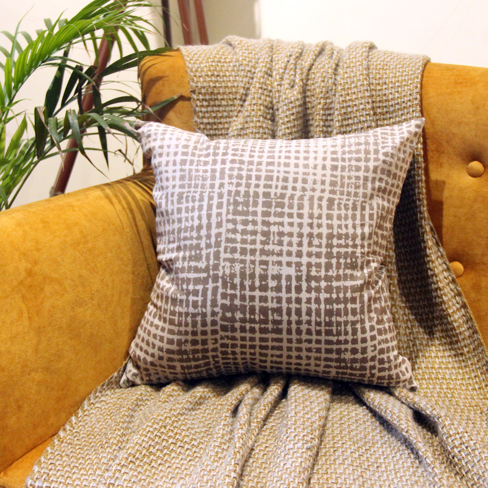 Brown Checks Printed Cushion Cover