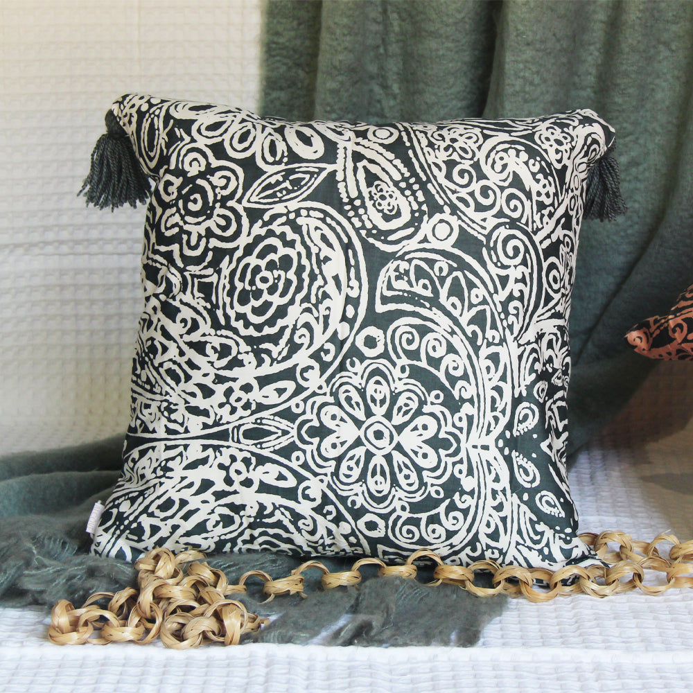 Navy Glaze cotton Printed Reversible Cushion Cover