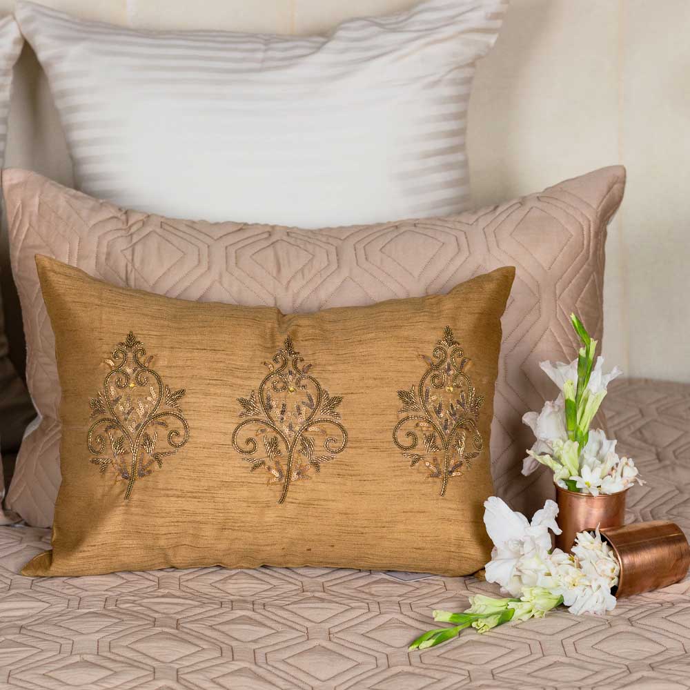 Beige Beaded Cushion Cover