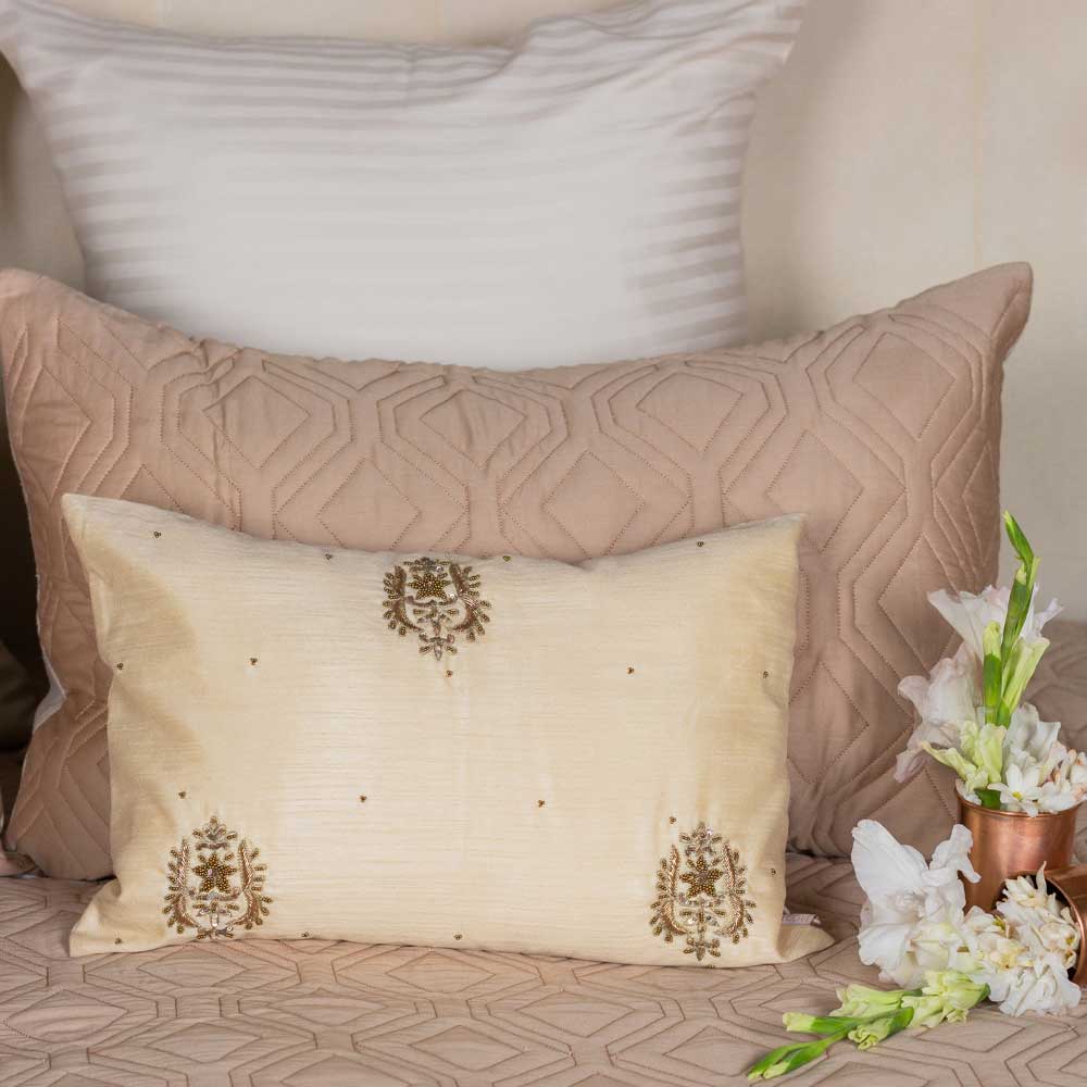 Beige Zardozi Cushion Cover