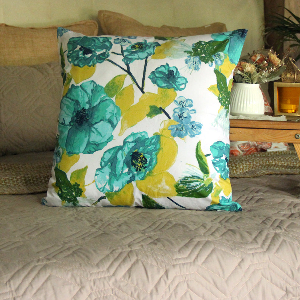 Green floral printed cushion cover