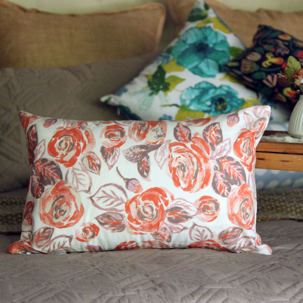 Peach rose cushion cover