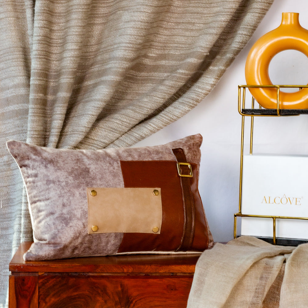 Suede Patched Leatherette Cushion Cover