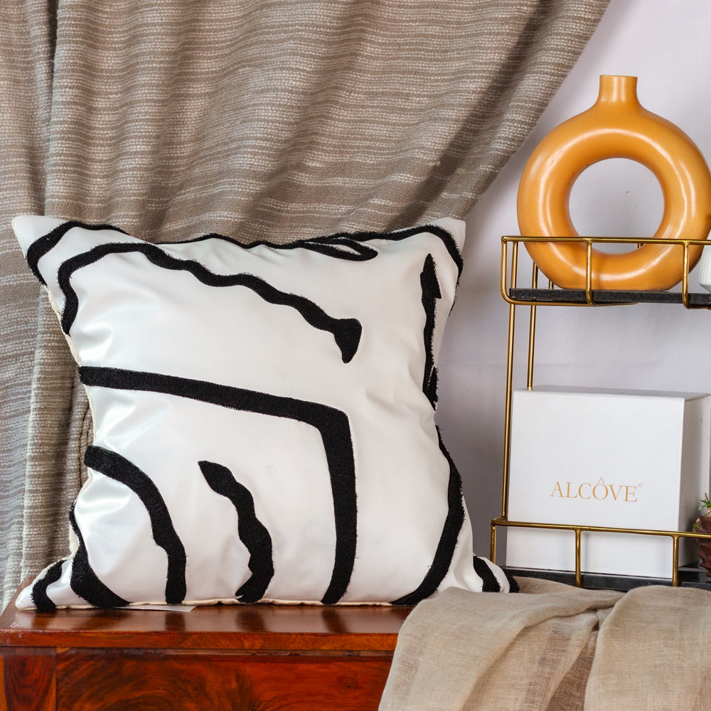 Zebstripe Embroidered Leatherette Cushion Cover