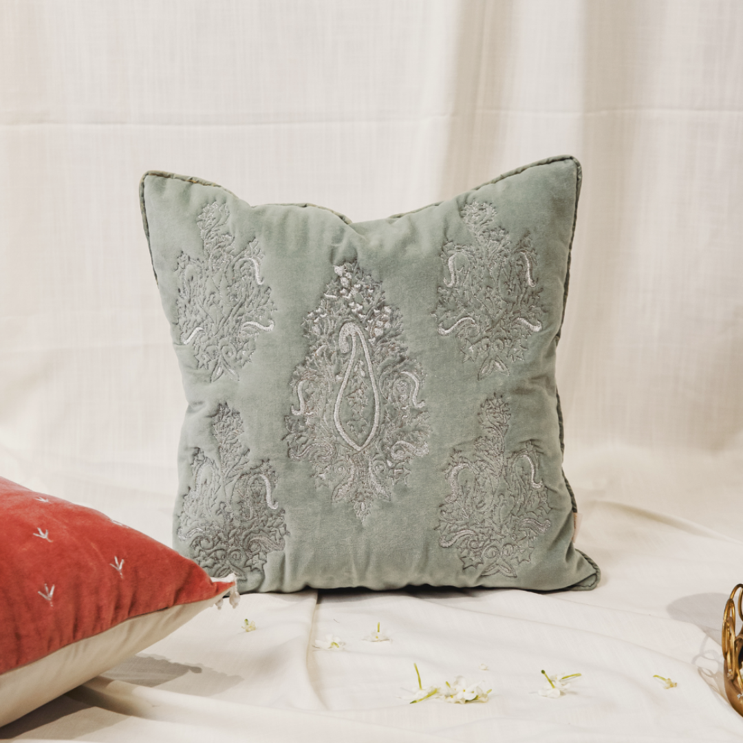 Sage Paisley Quilted Cushion Cover