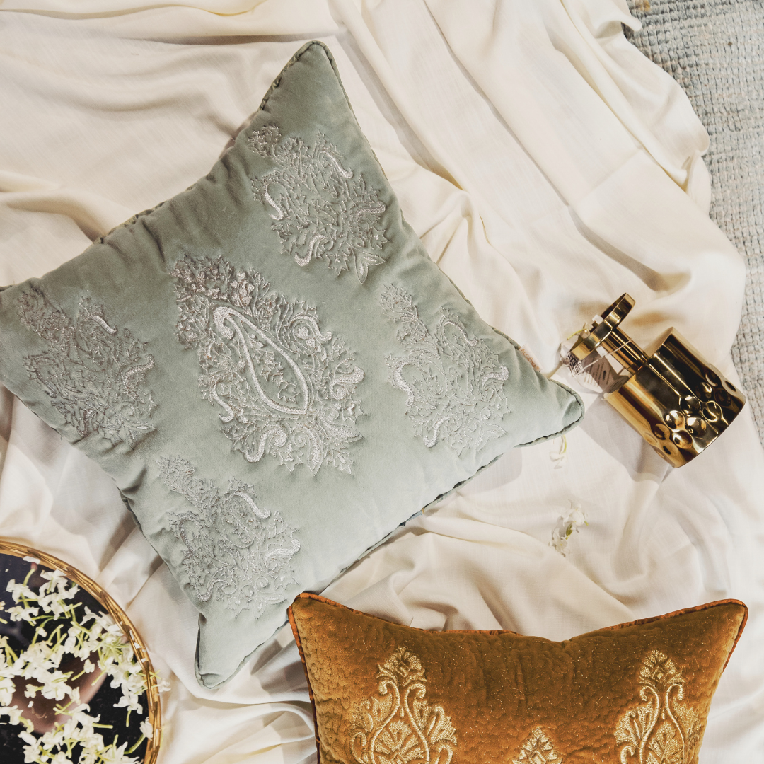Sage Paisley Quilted Cushion Cover