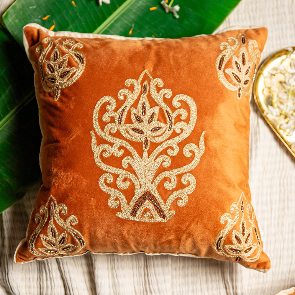 Rust Paisley Aari Cushion Cover