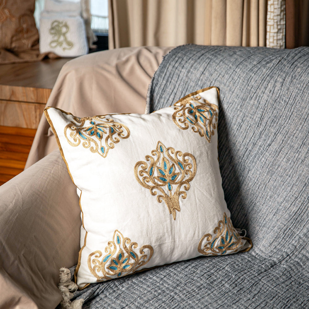 Floral Embroidered Cushion Cover
