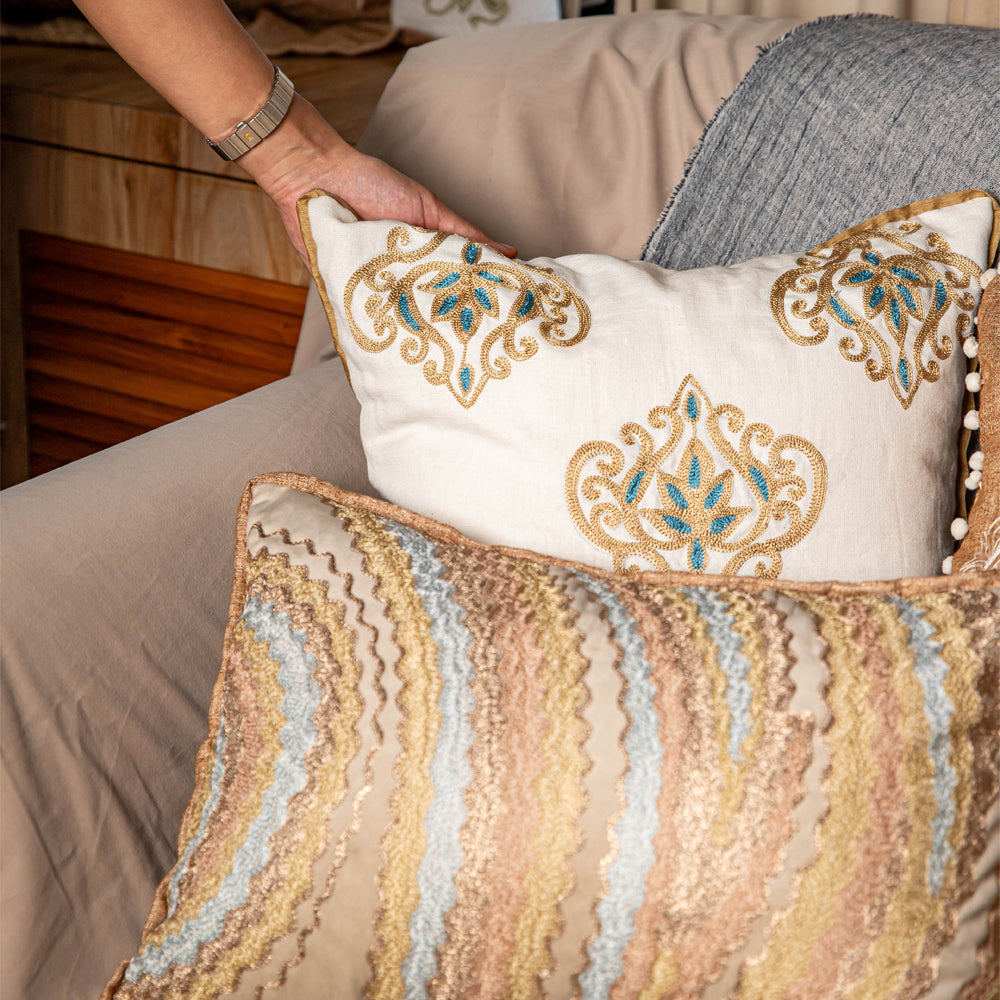 Floral Embroidered Cushion Cover
