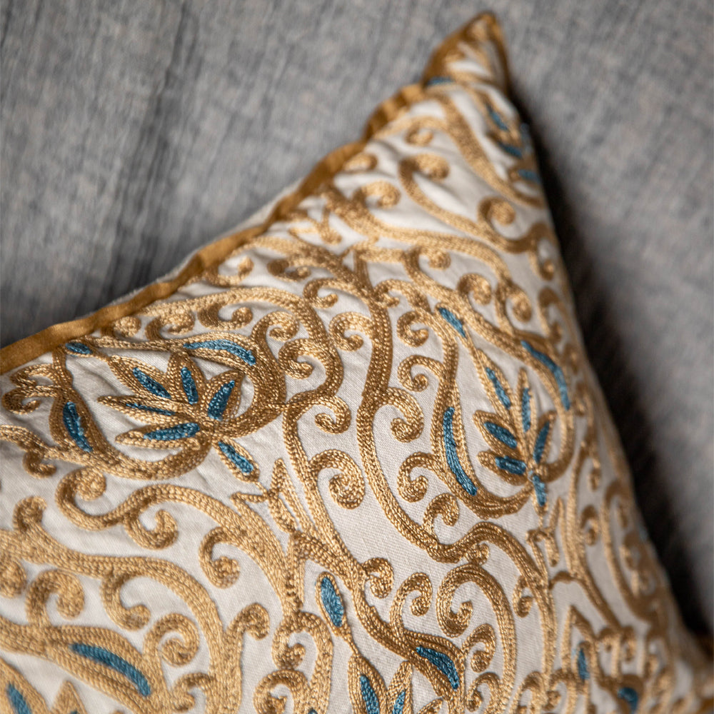 Floral Embroidered Lumbar Cushion Cover