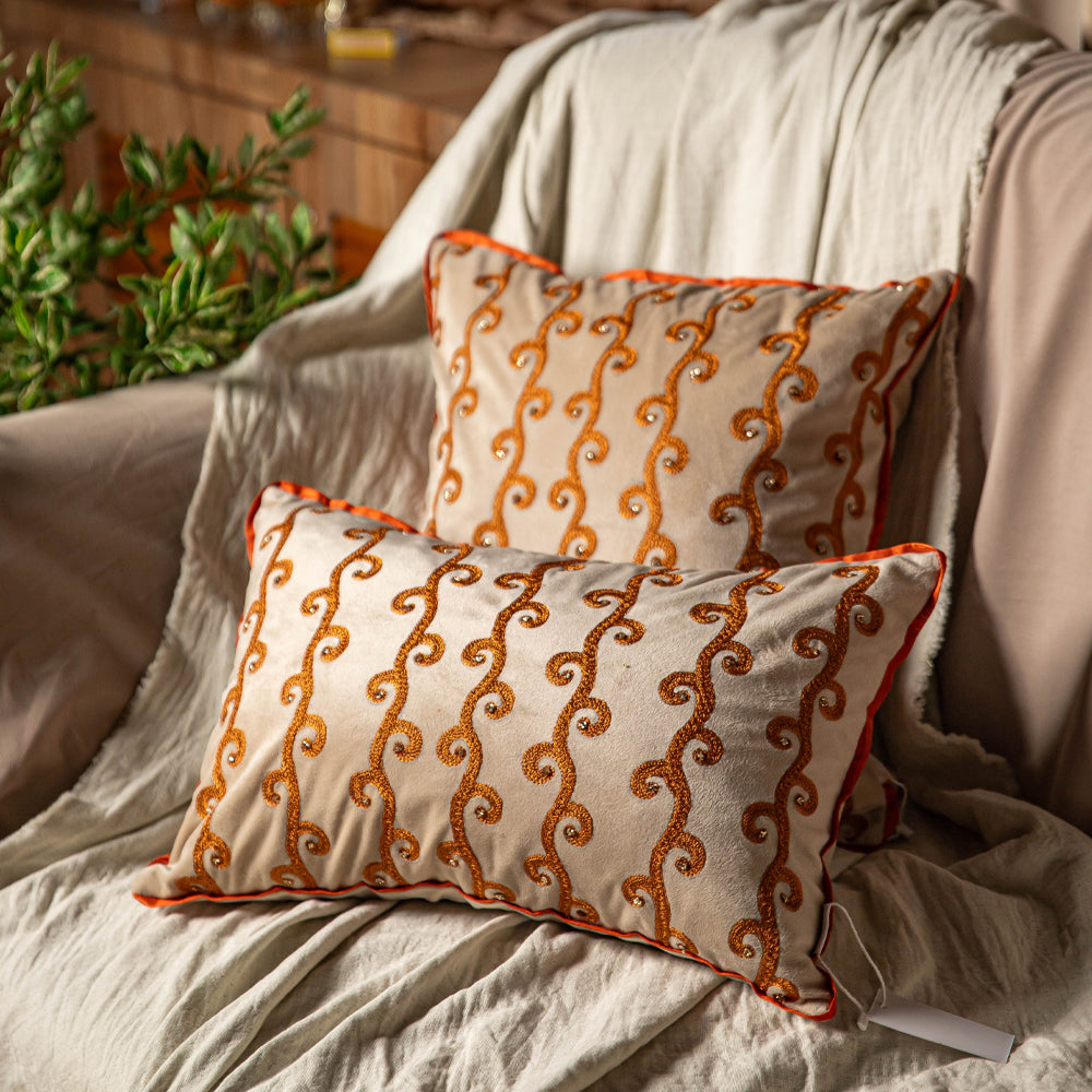Beige Aari Lumbar Cushion Cover