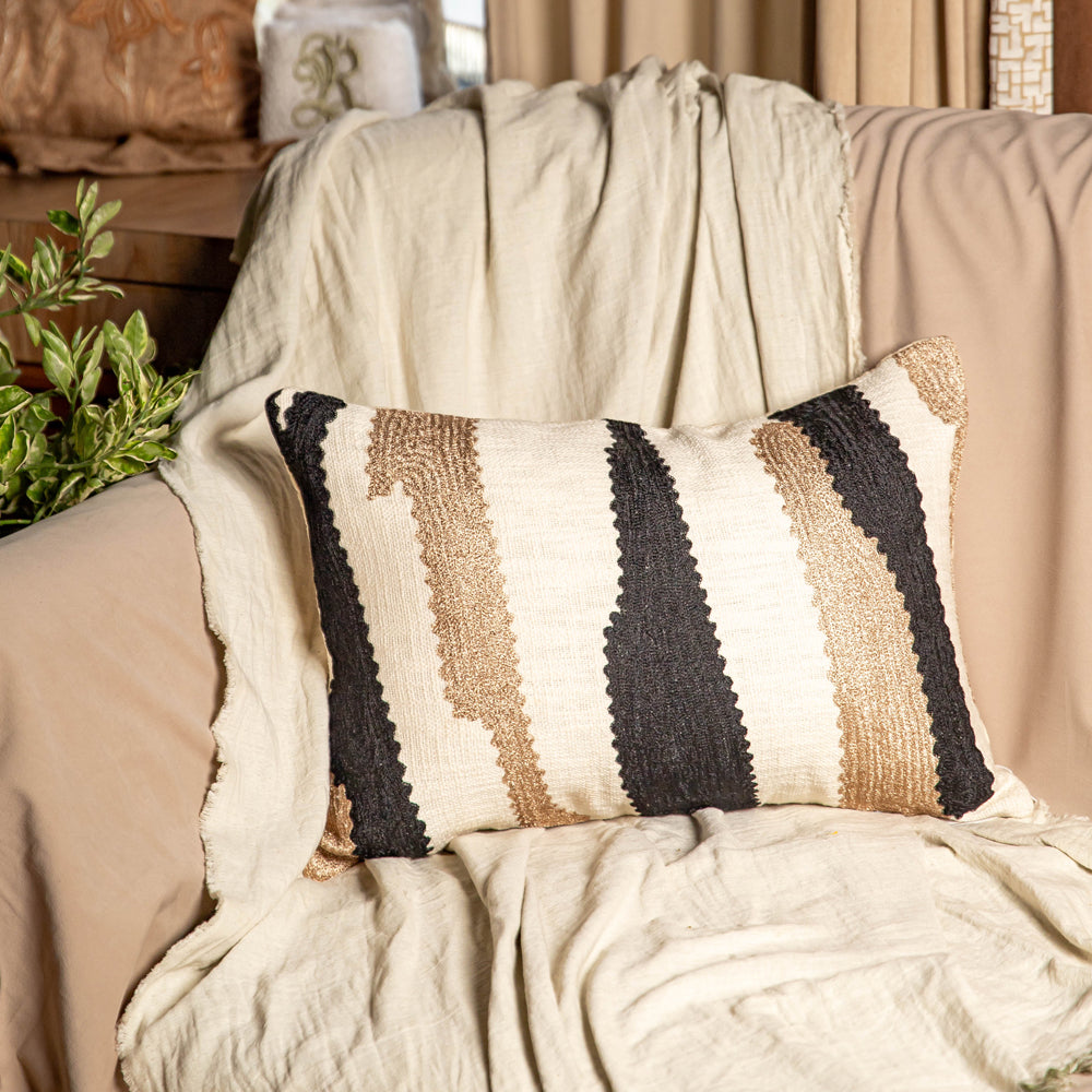 Zig Zag Crewel Monochrome Cushion