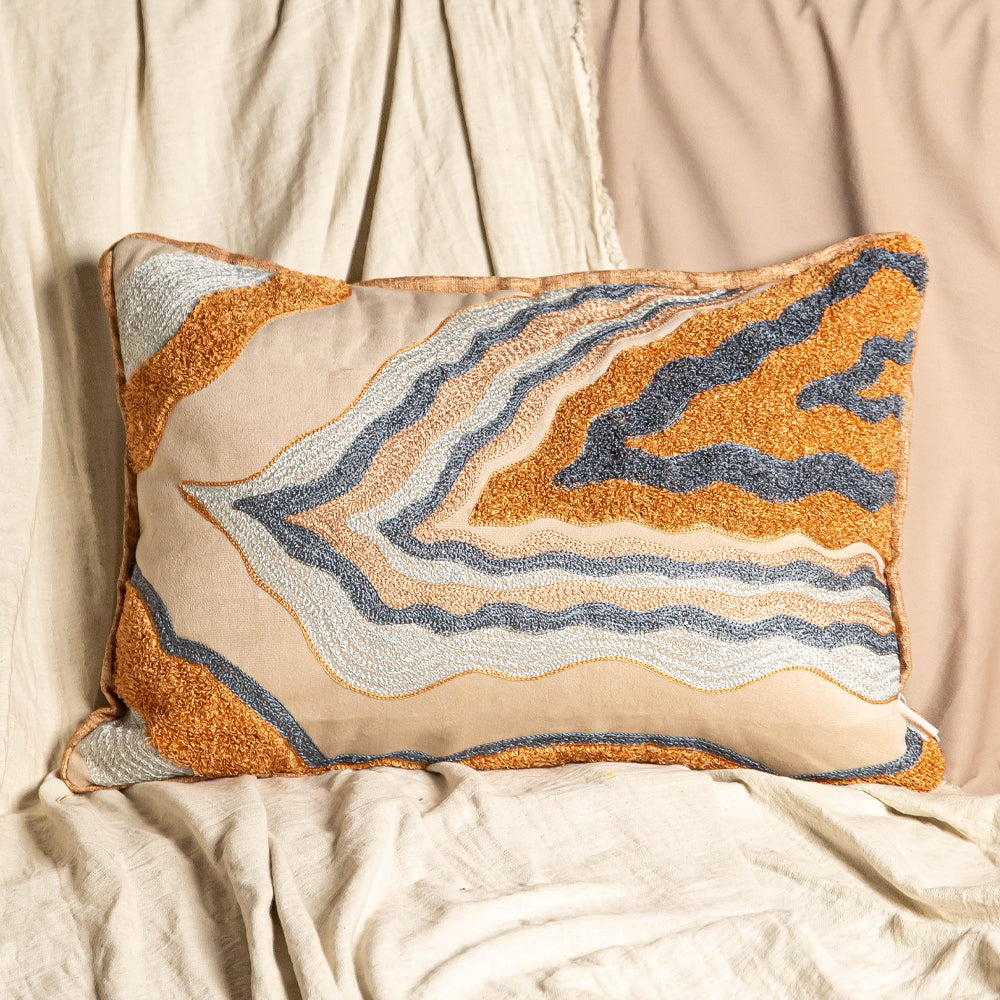 Crewel Embroidered Monotone Cushion