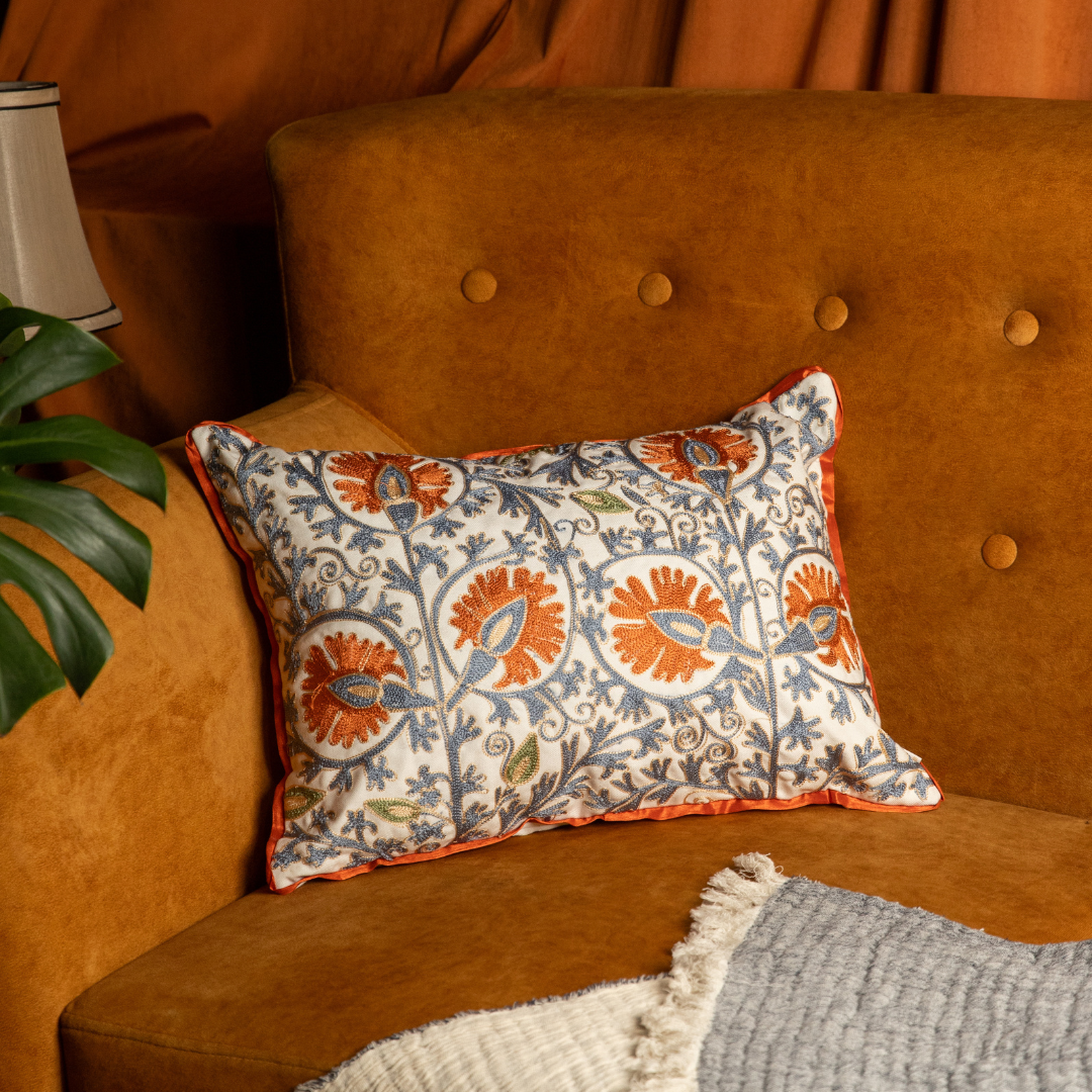 Amara Bloom Embroidered Cushion Cover