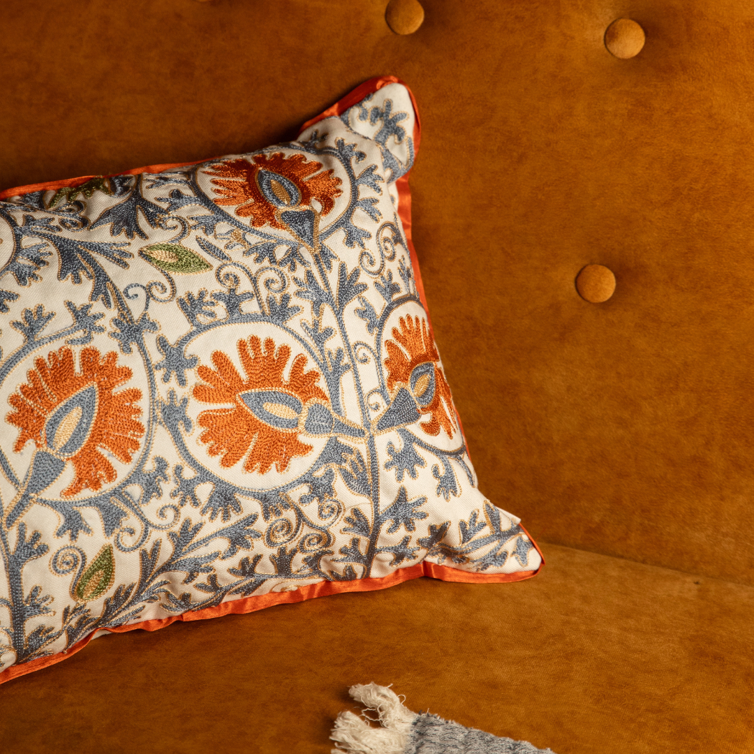 Amara Bloom Embroidered Cushion Cover
