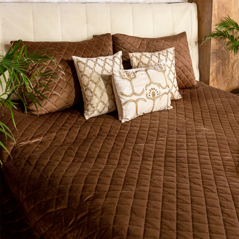Coffee Luxurious Velvet Reversible Bedspread (set of 3)