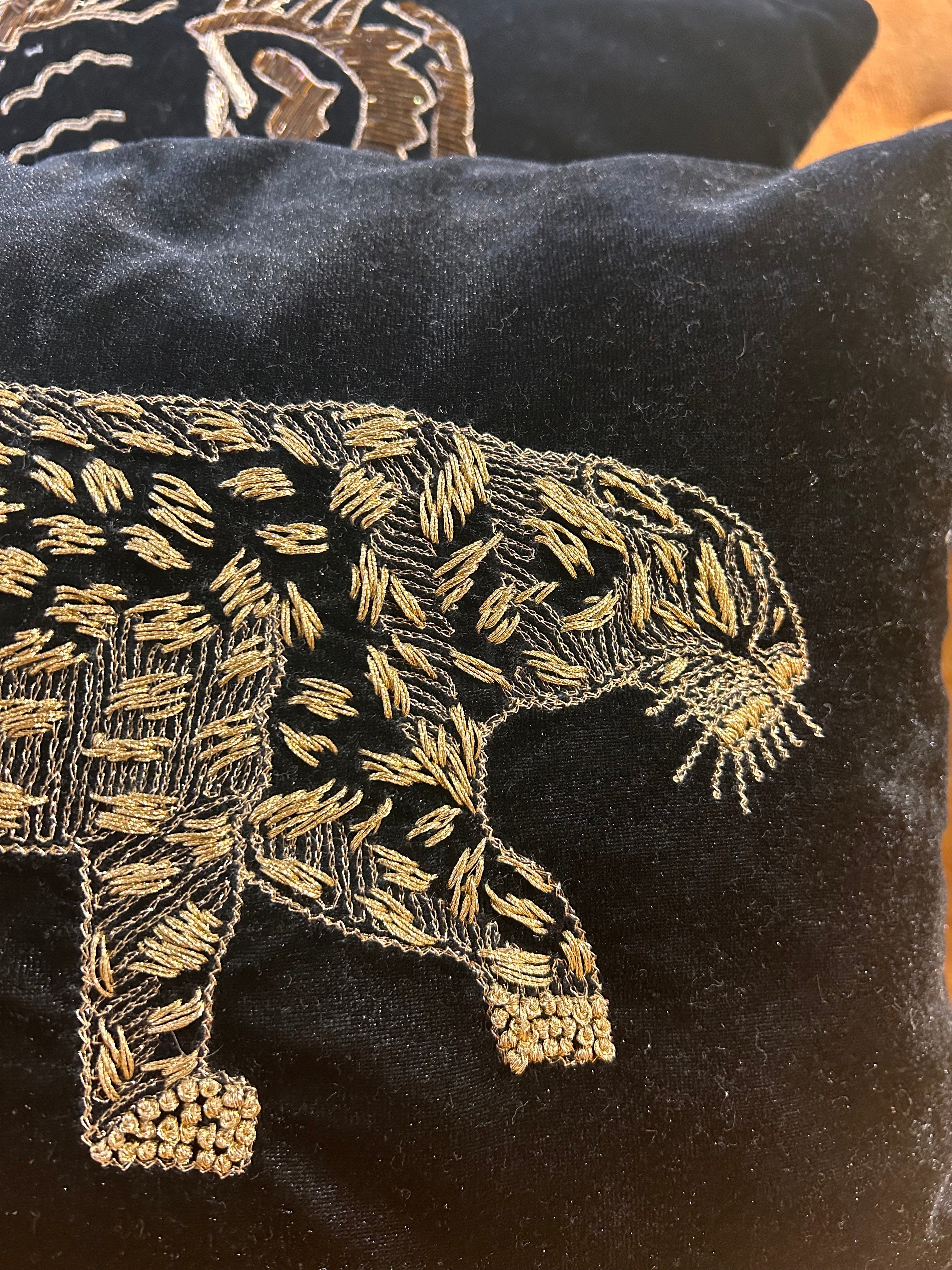 Panther Hand Embroidered Cushion