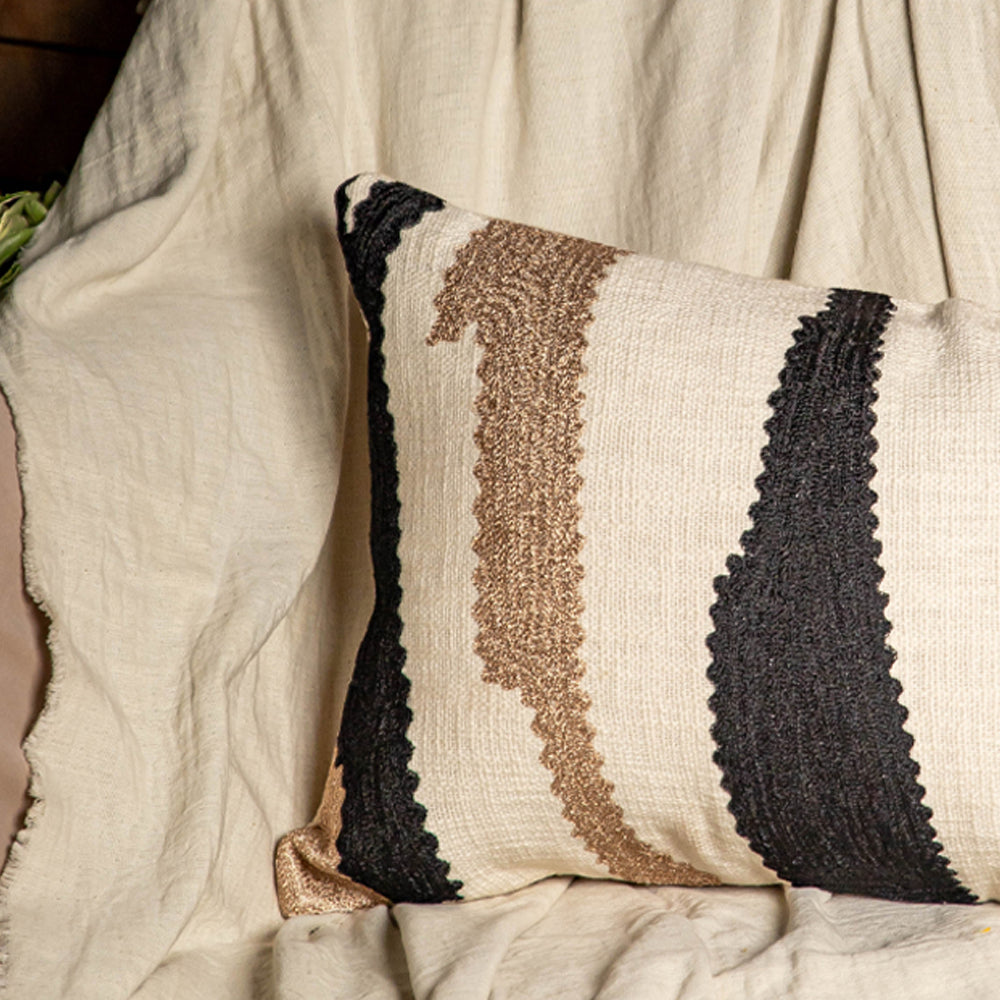 Zig Zag Crewel Monochrome Cushion