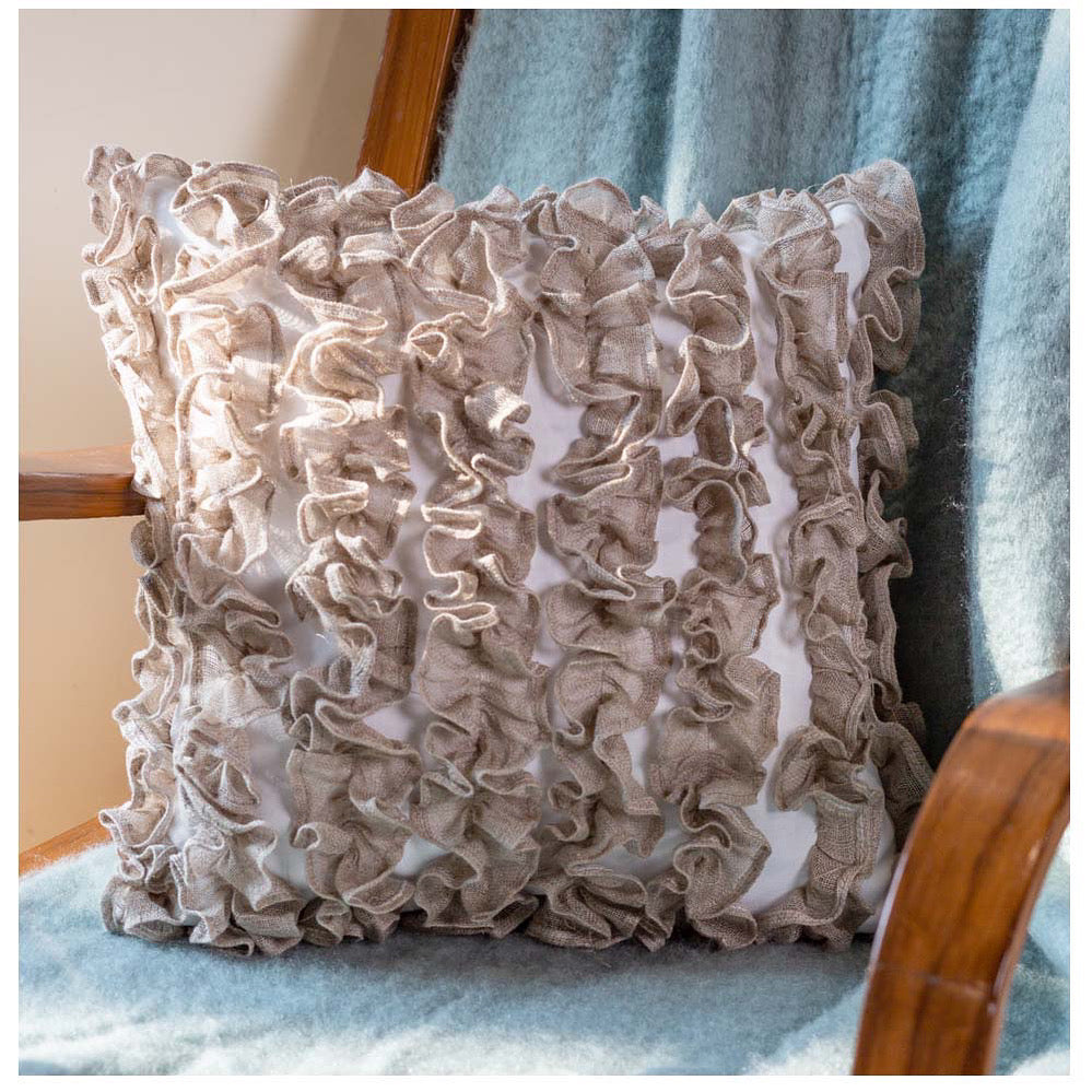Beige Linen Ruffle Cushion Cover