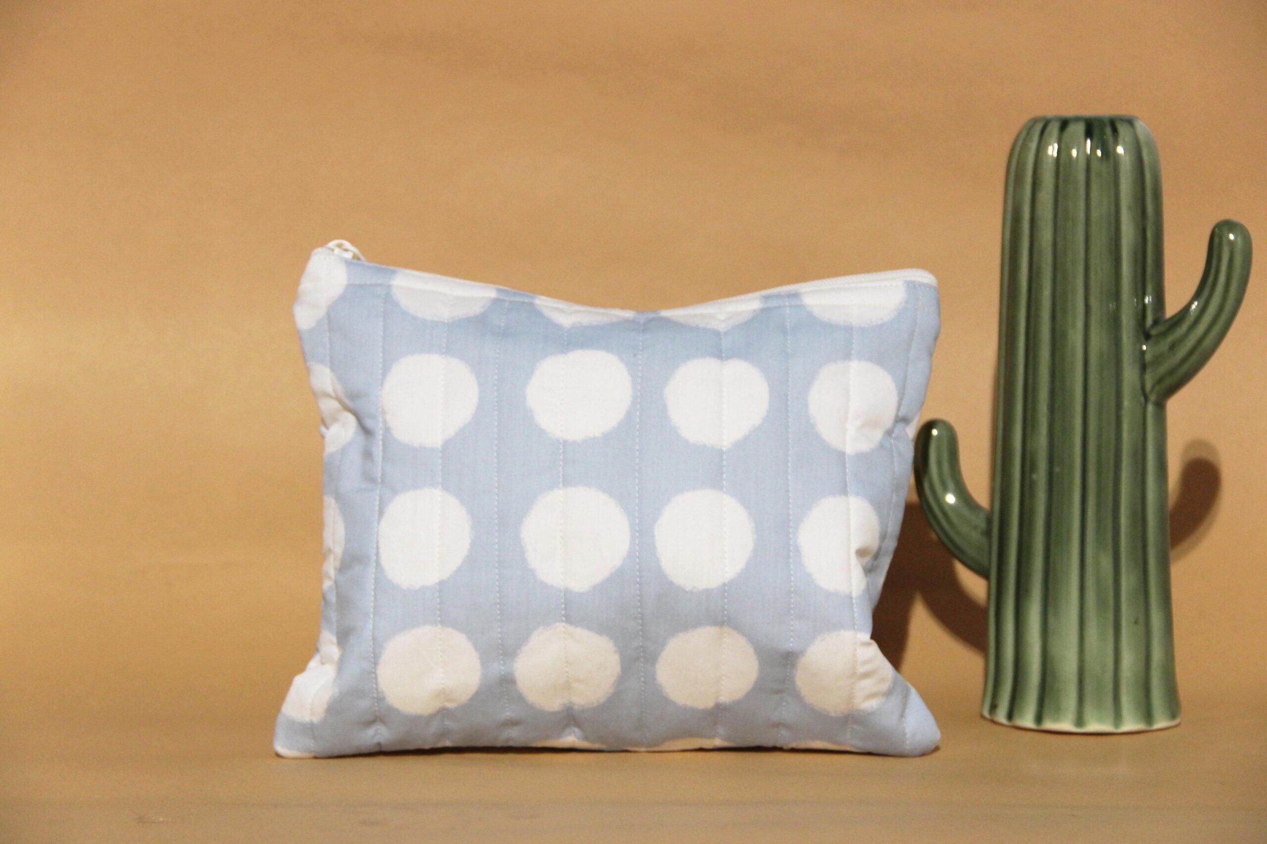 Blue polka dot printed pouch