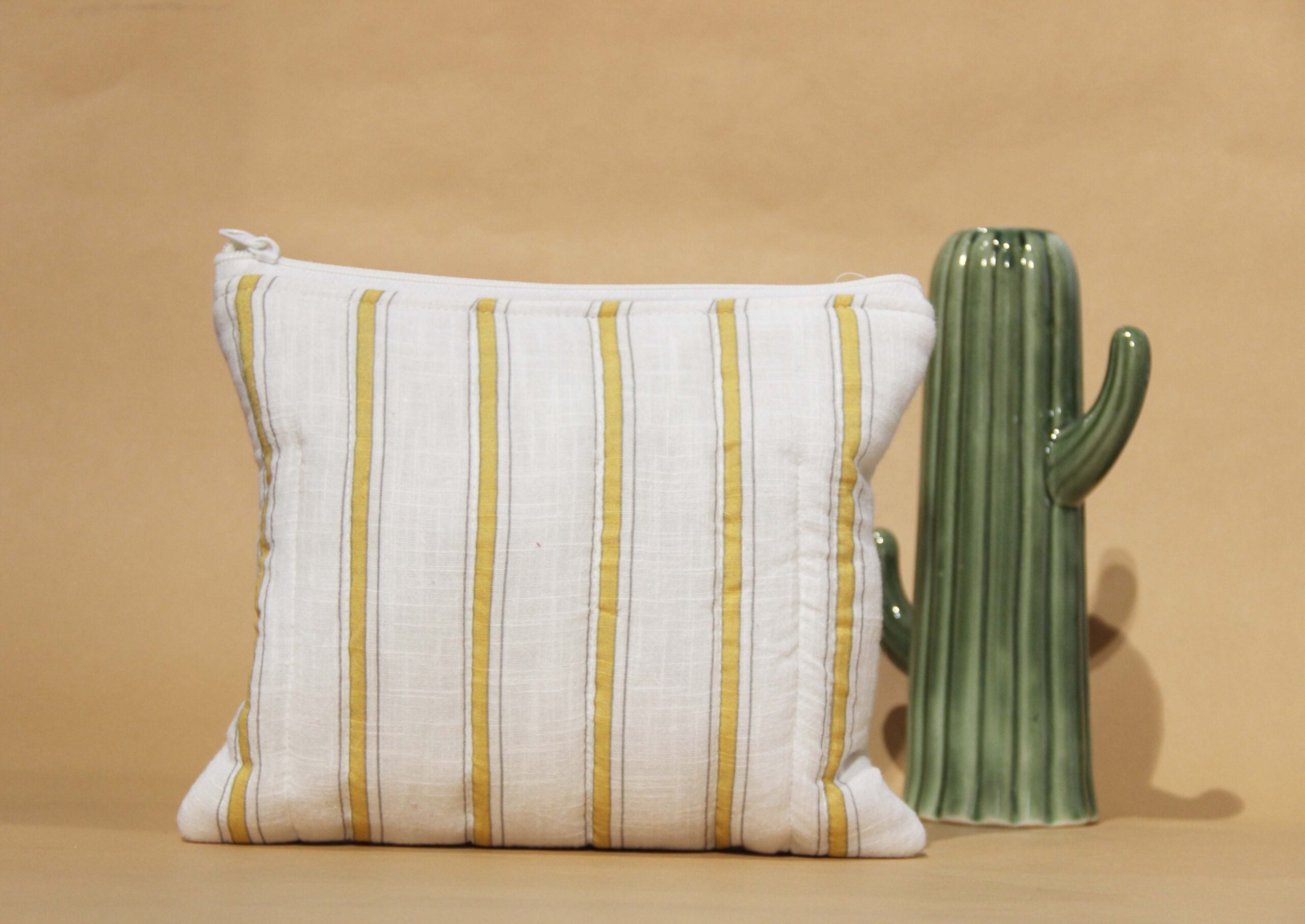 Mustard Stripes printed utility pouch