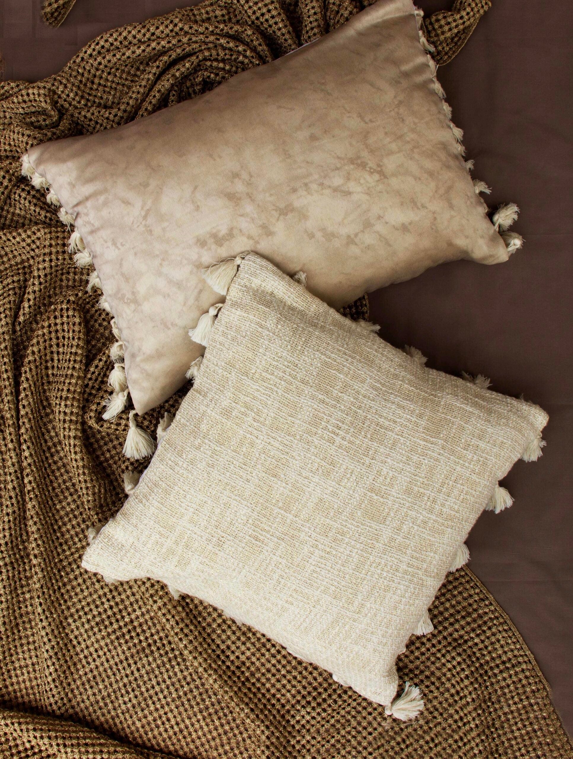 White textured Tassel cushion