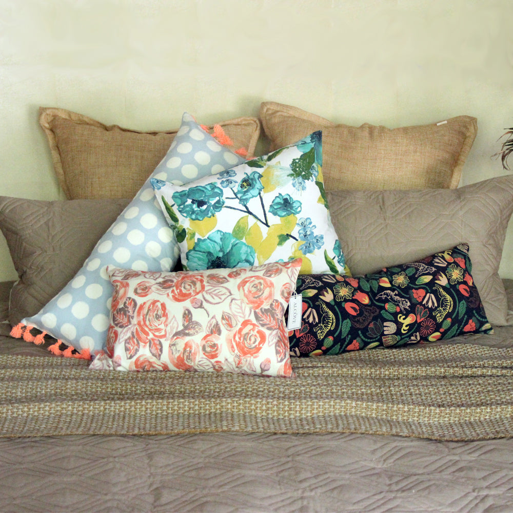 Green floral printed cushion cover