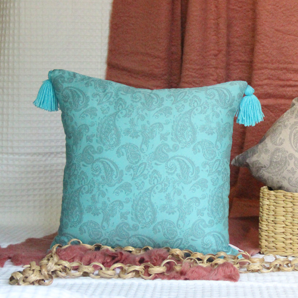 Blue glaze cotton printed reversible cushion cover