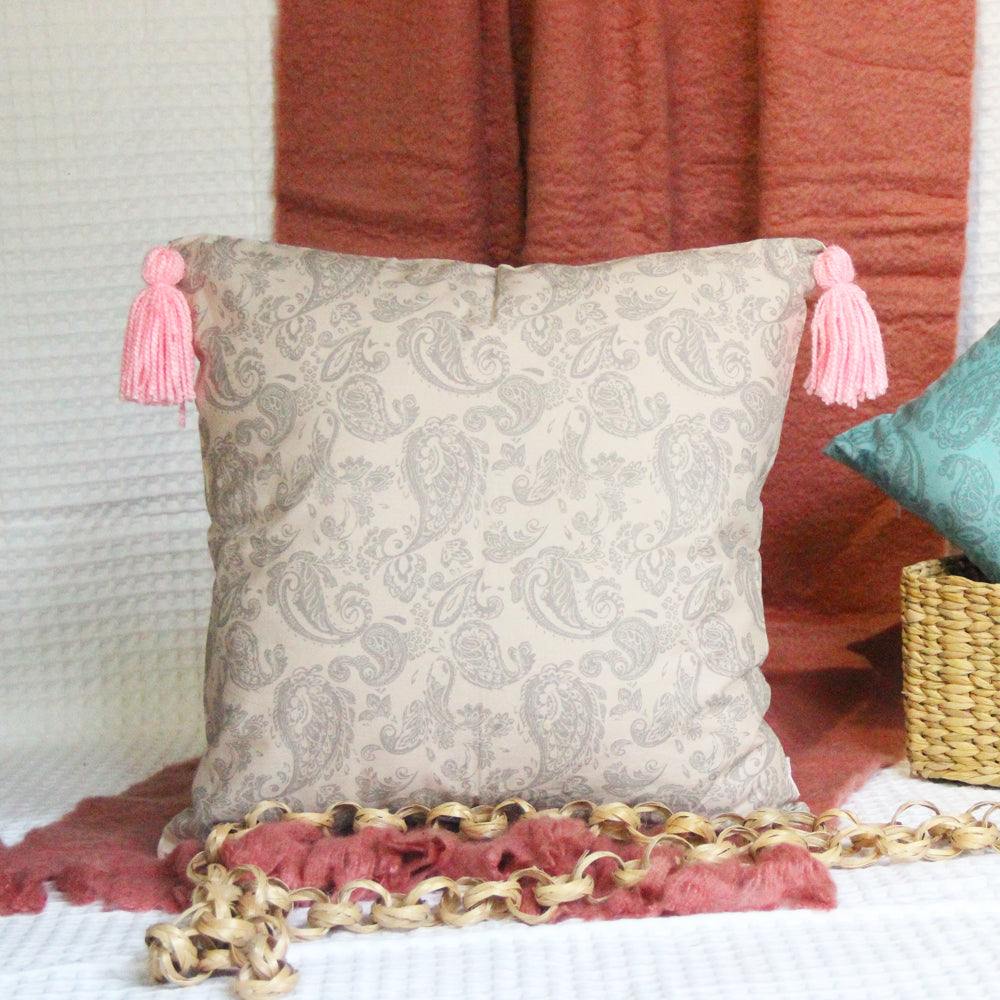 Cream glaze cotton printed reversible cushion cover