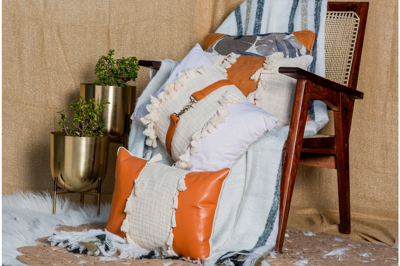 Ochre Jute Cushion Cover