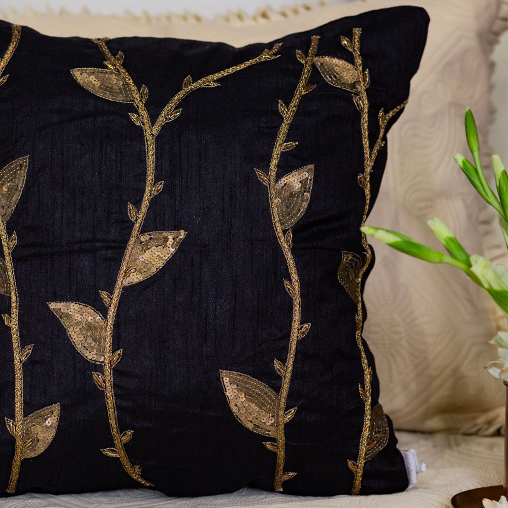 Black Branches Embroidered Cushion Cover