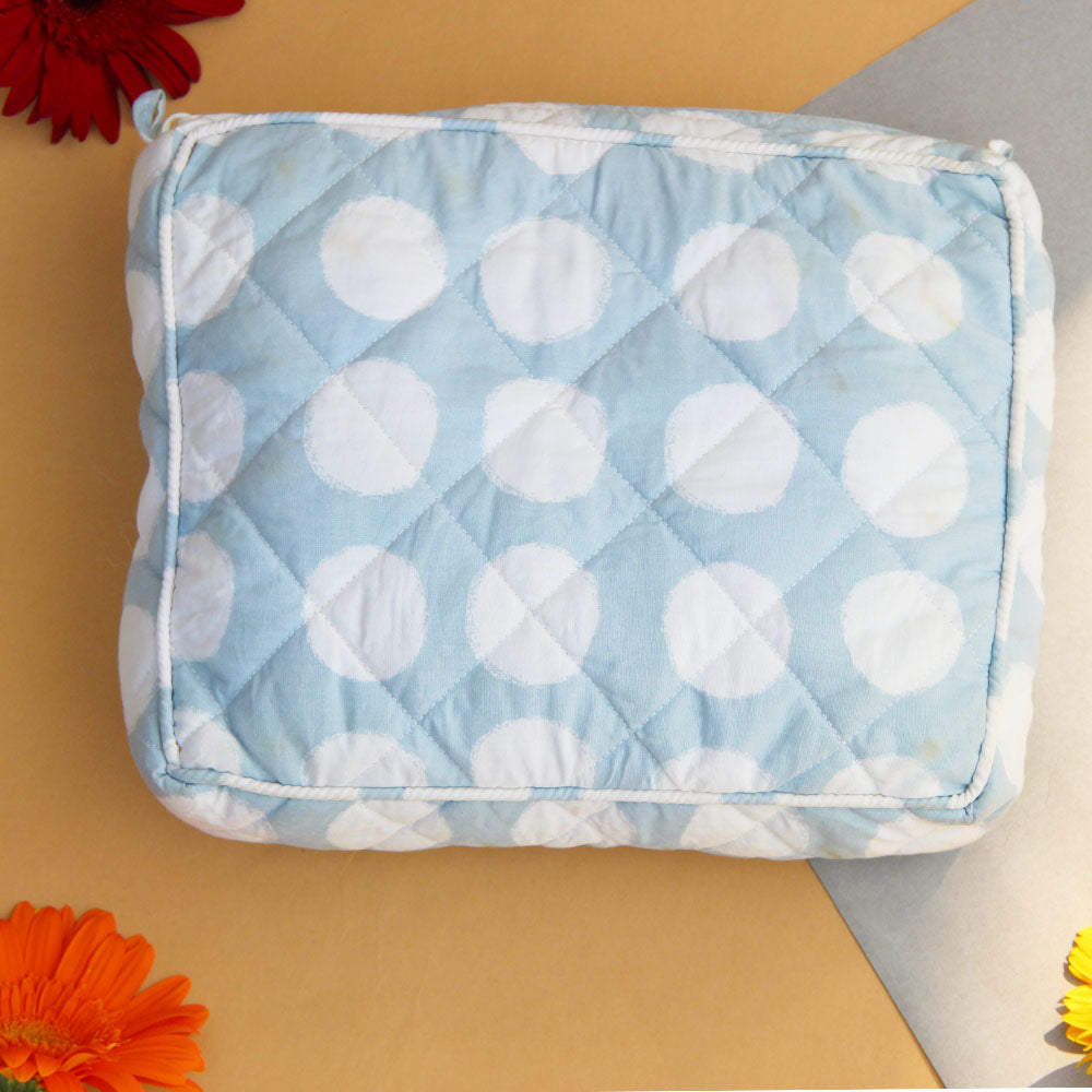 Blue dotted printed utility pouch (set of 3)