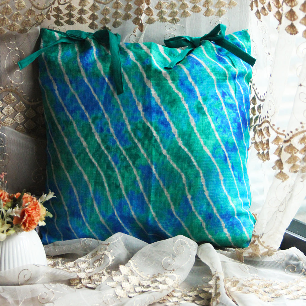 Blue Leheriya Printed Cushion Cover