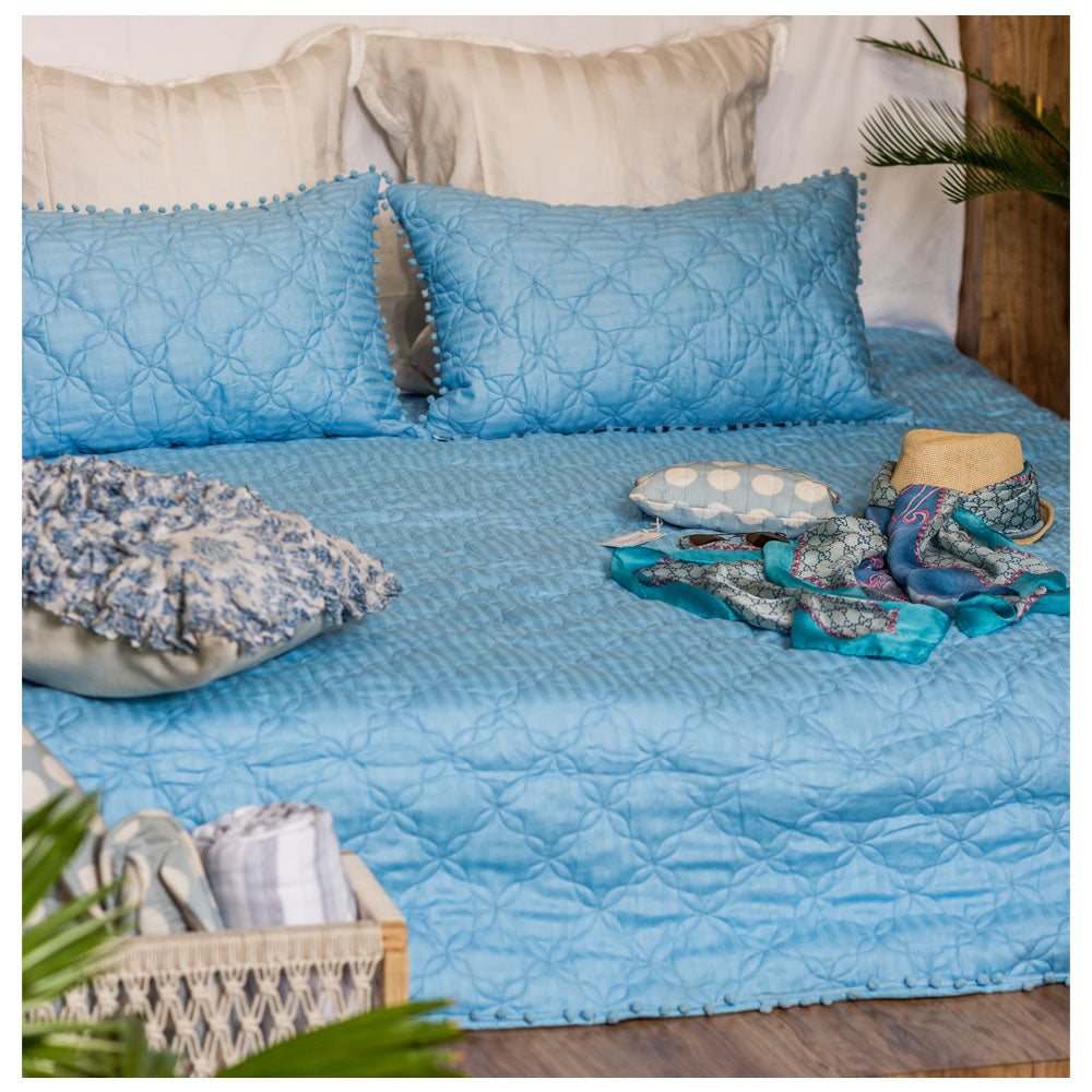 Sky Blue Quilted Bedspread (Set Of 3)