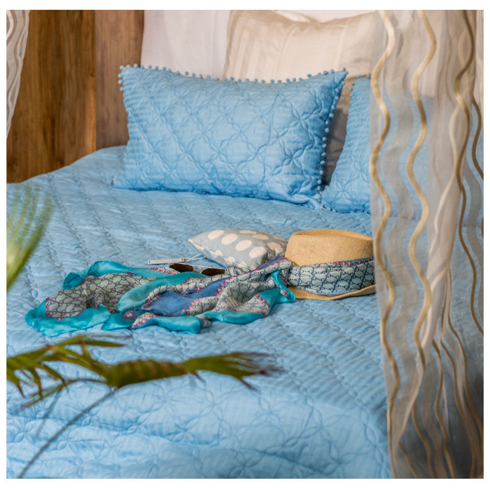 Sky Blue Quilted Bedspread (Set Of 3)