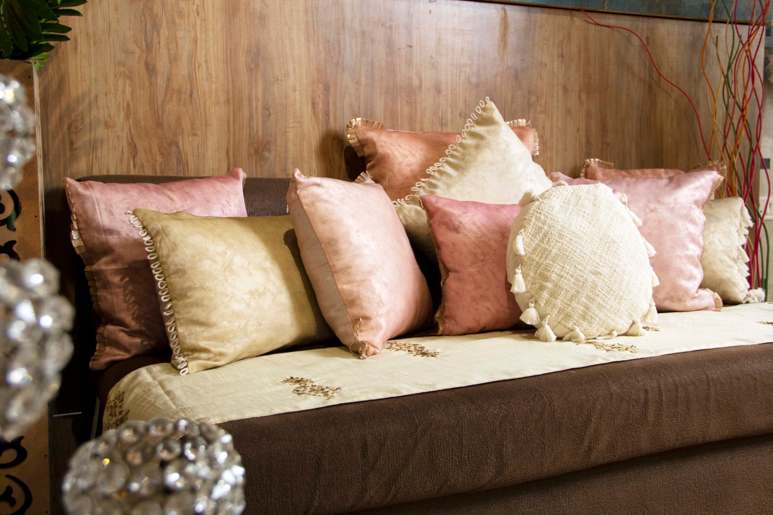 Cream marble loop lace lumbar cushion