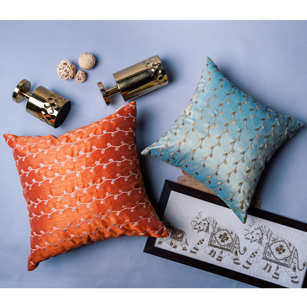 Rust Branches Hand Embroidered Cushion