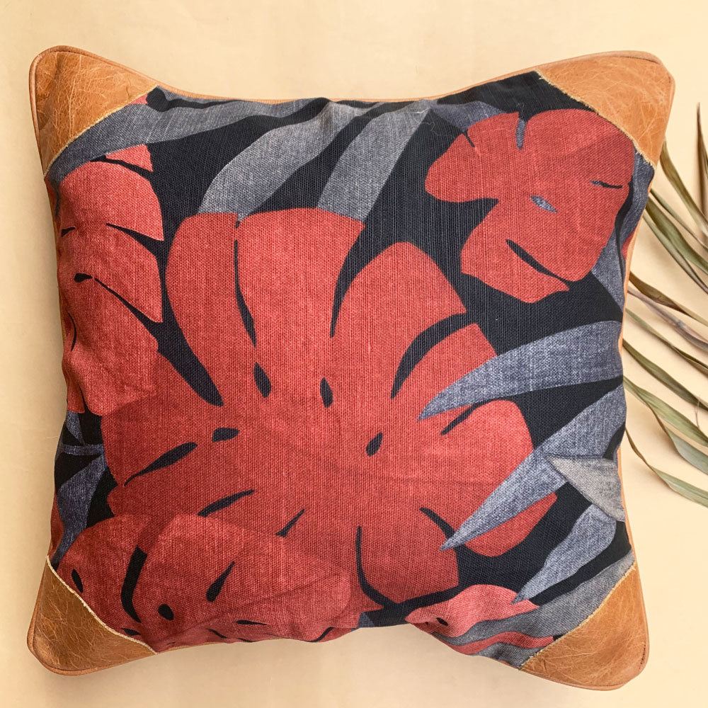Crimson Jute Cushion Cover