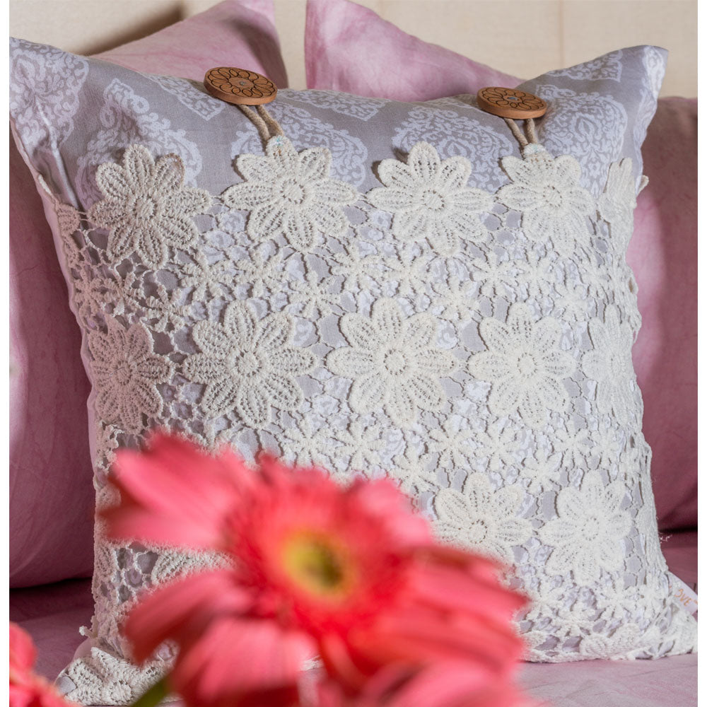 Crochet Lace Pocket Cushion Cover
