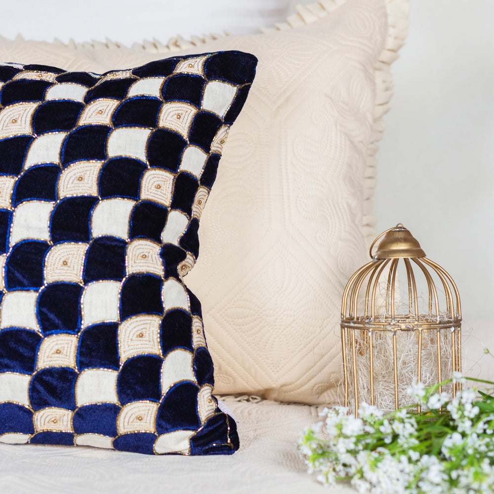 Navy cutwork cushion cover