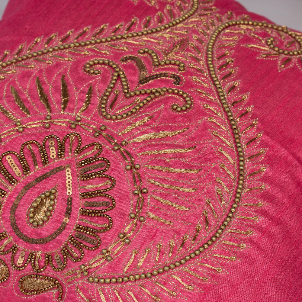 Pink Silk Matka Cushion Cover