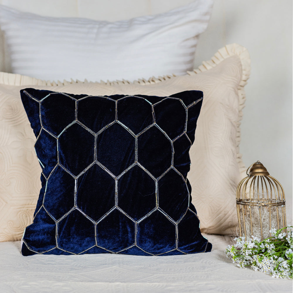 Navy Velvet Hexagon Cushion Cover