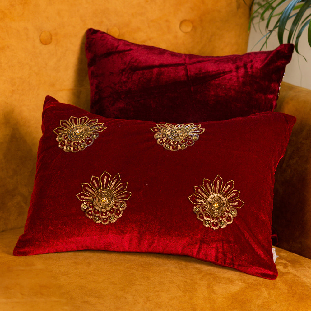 Red velvet Sequence cushion cover