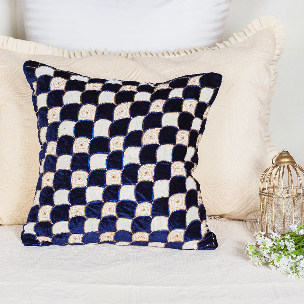 Navy cutwork cushion cover
