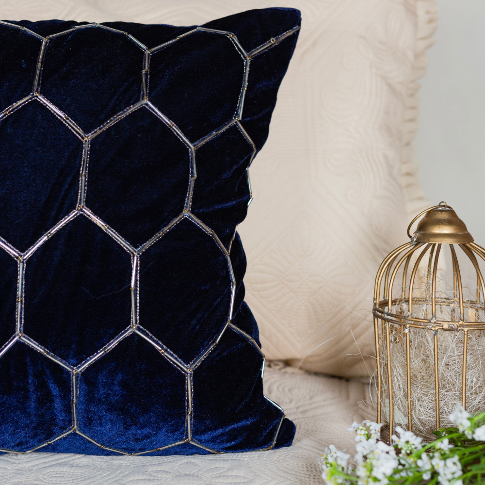 Navy Velvet Hexagon Cushion Cover